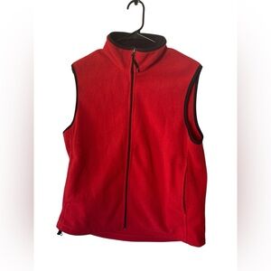 Vertical Fleece Vest Full Zip Sleeveless Pockets Outdoor Casual Red Sz MED